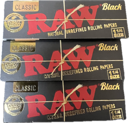 Raw Unrefined Classic Black 1.25 (1 1/4) Size Cigarette Rolling Papers (3 Count)