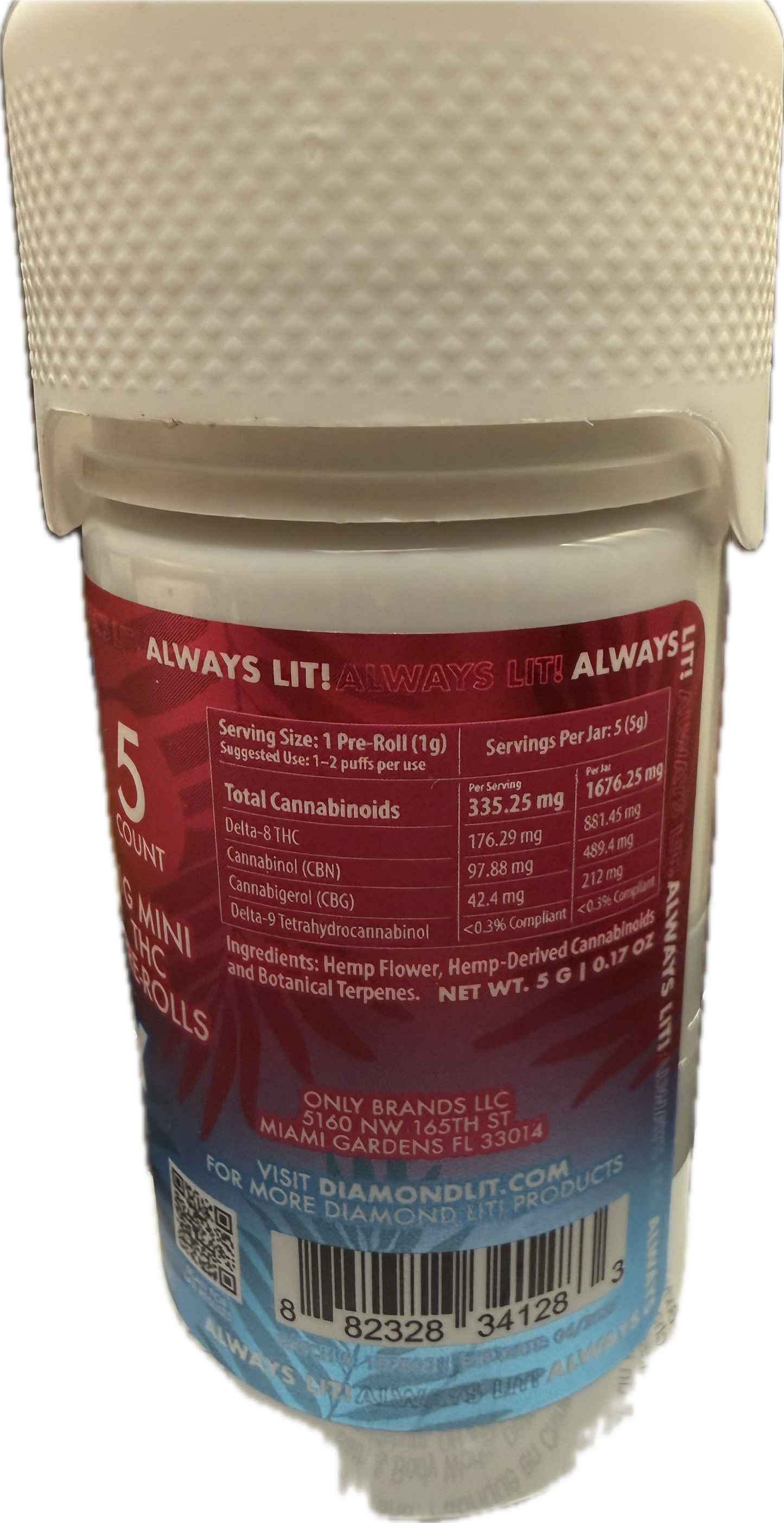 Diamond Lit! – Exotics Dog Walkers – 5CT Jar – 1G D-8 Pre-Rolls (Sat. / Hybr. / Indi.)