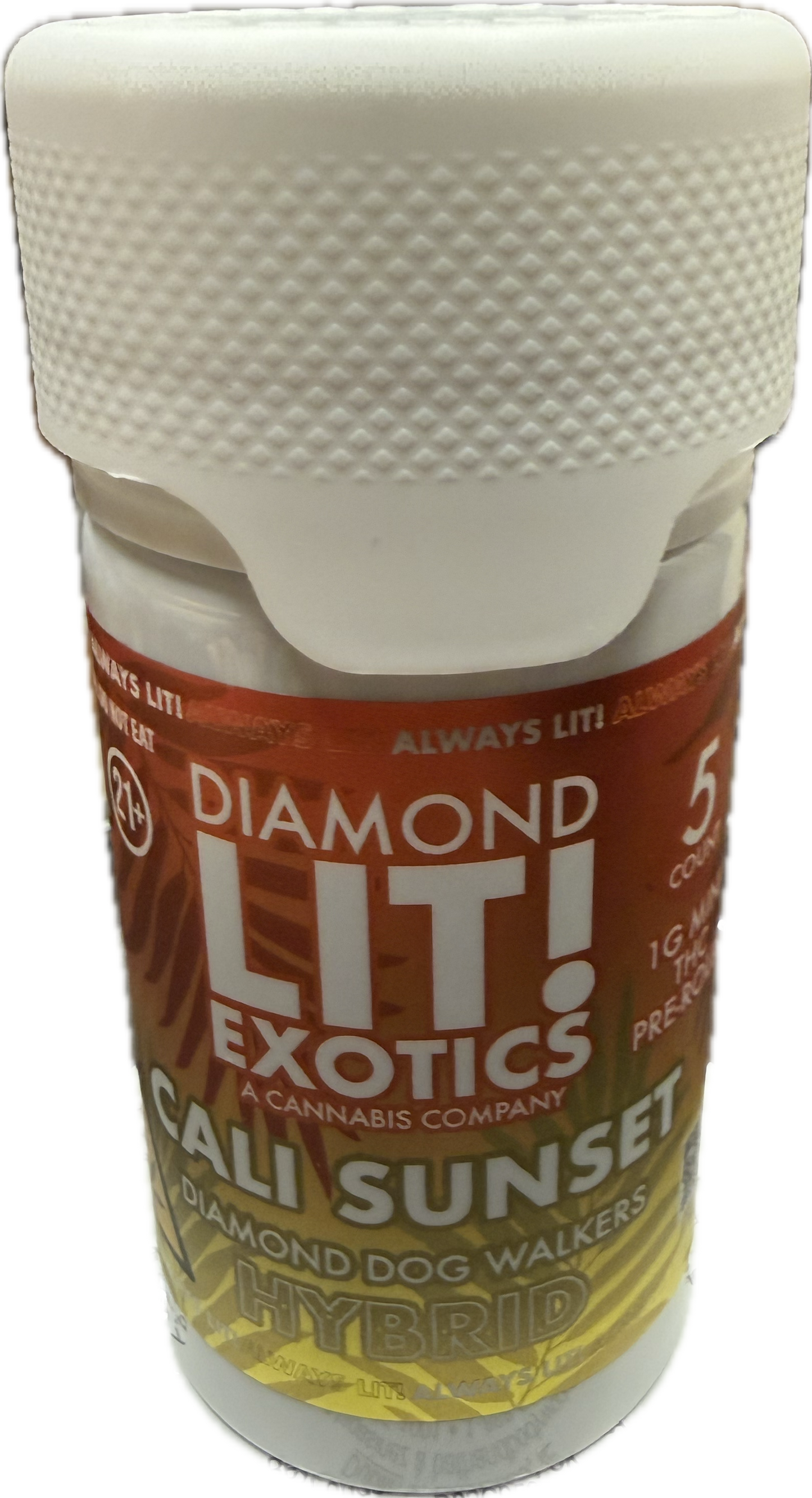 Diamond Lit! – Exotics Dog Walkers – 5CT Jar – 1G D-8 Pre-Rolls (Sat. / Hybr. / Indi.)