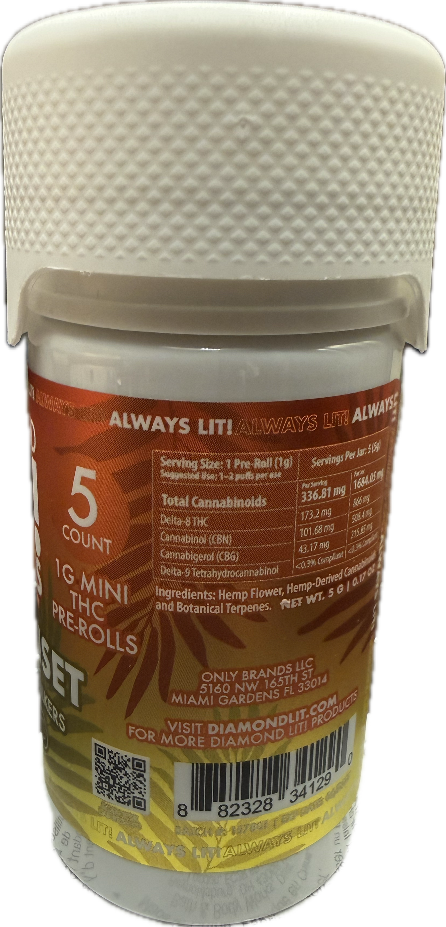 Diamond Lit! – Exotics Dog Walkers – 5CT Jar – 1G D-8 Pre-Rolls (Sat. / Hybr. / Indi.)